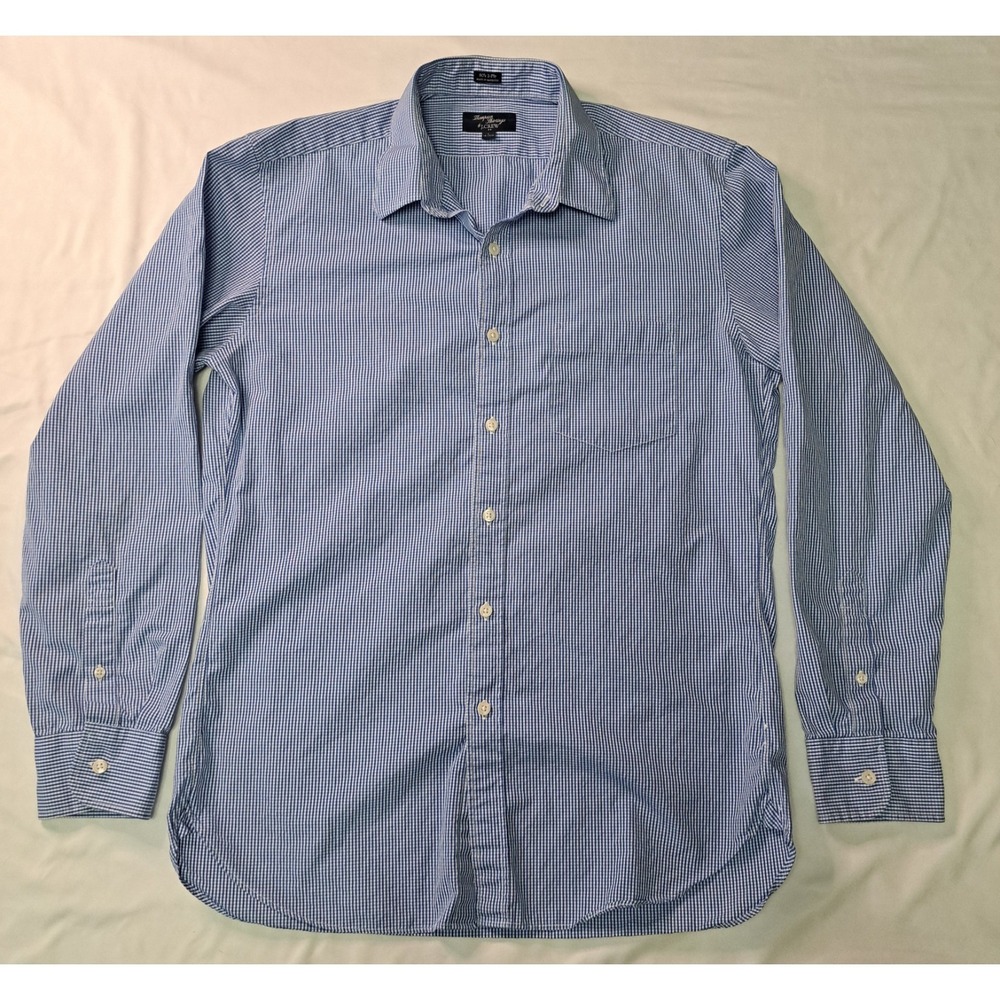 Thompson Shirtings‎ J. Crew 80's 2 Ply L Blue/Wht Gingham Business Casual Preppy